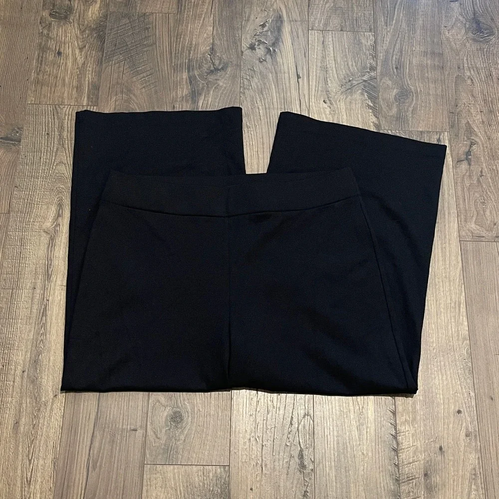 Ann Taylor Factory Womens Black Wide Leg Cropped Pull On Pants Size L
